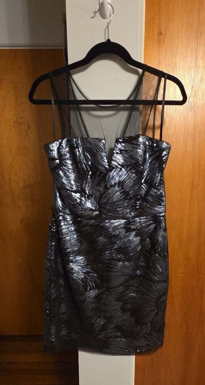 NEW BCBGMAXAZRIA DARK NAVY/BLACK CATERINA SEQUINED DRESS SIA60K43/M1003A SIZE XS